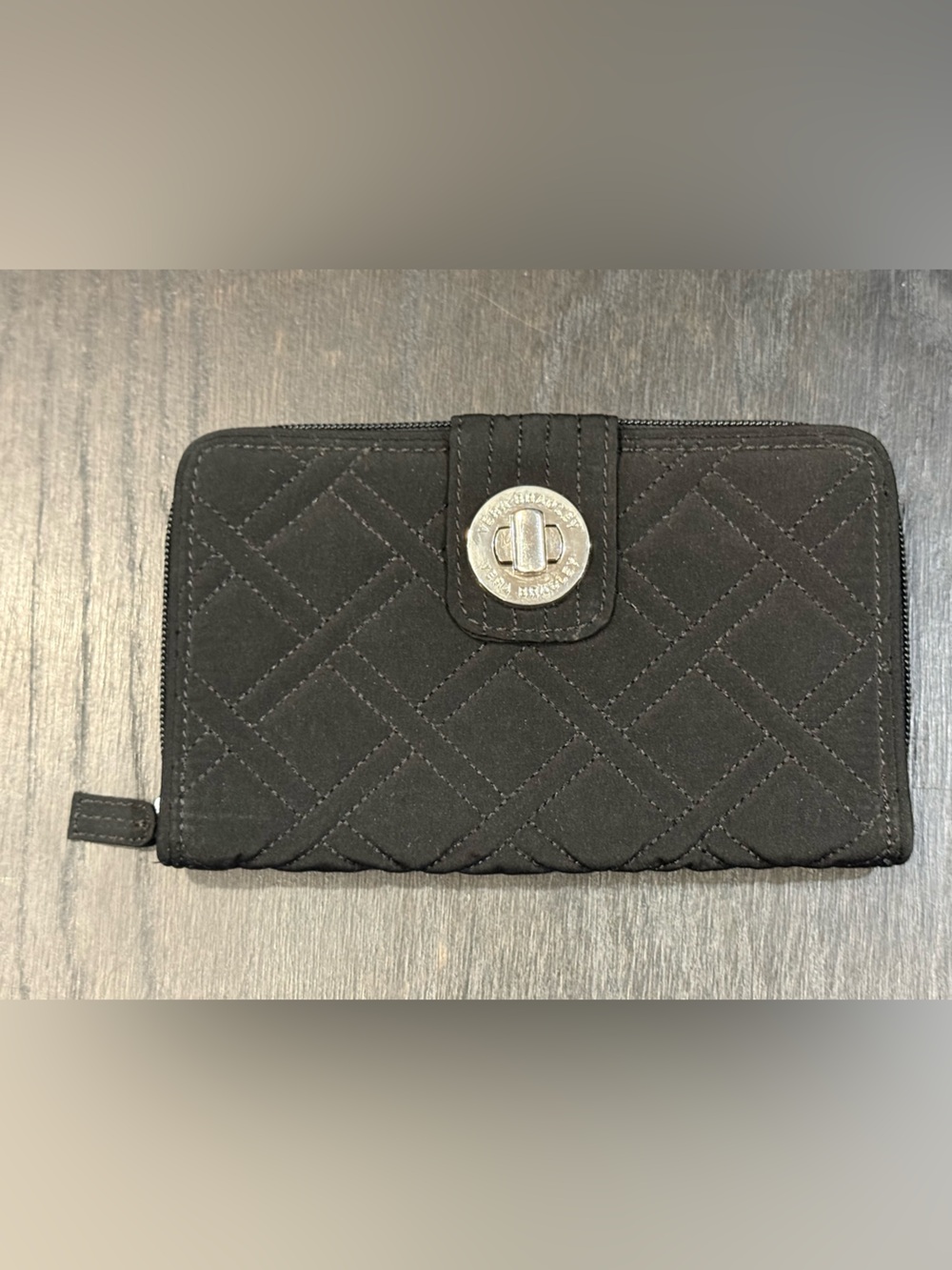 Vera Bradley Quilted Black Microfiber Zip-Around Wallet Organizer Turnlock